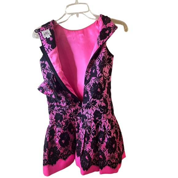 Milly Minis Girls Sleeveless Pink Black Lace Dress Crew Neck Peplum Size 14 - Picture 10 of 11